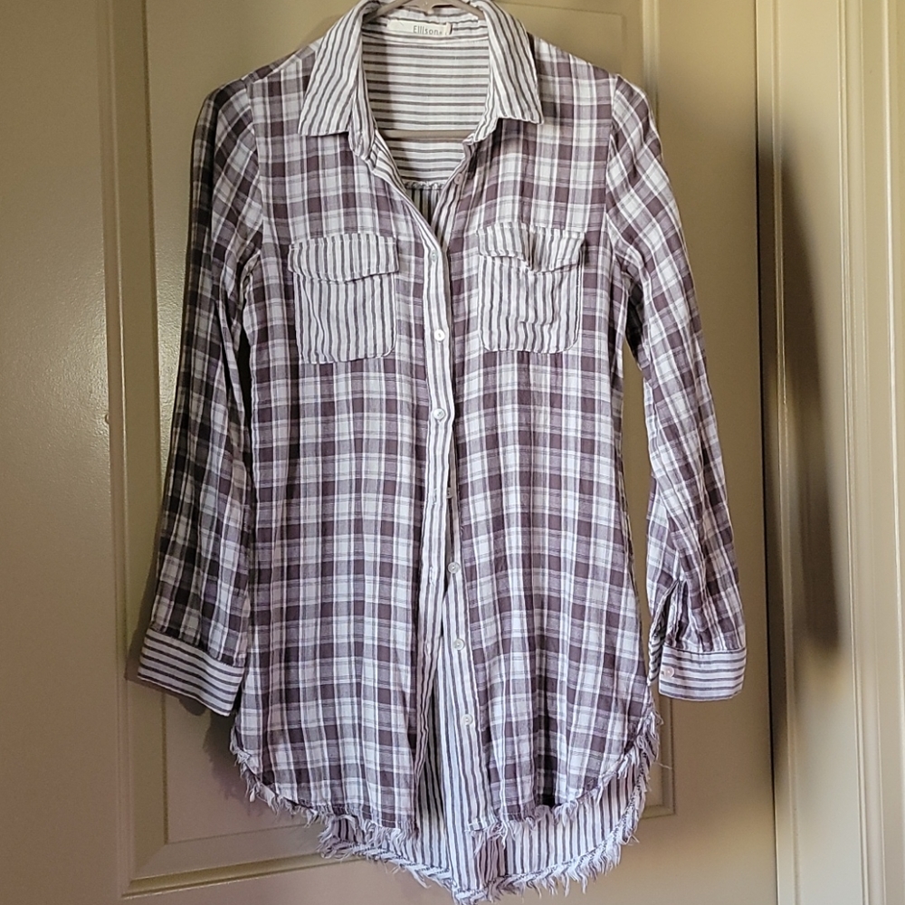 Plaid Stripe button down collared shirt Cotton